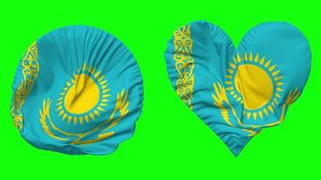 Kazakhstan Flag in Heart and Round Shape Waving Seamless Looping, Looped Waving Slow Motion Flag, Chroma Key, 3D Rendering video