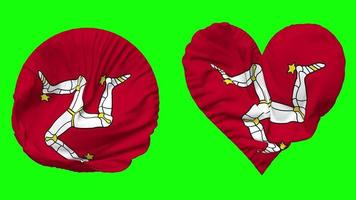 Isle of Man Flag in Heart and Round Shape Waving Seamless Looping, Looped Waving Slow Motion Flag, Chroma Key, 3D Rendering video