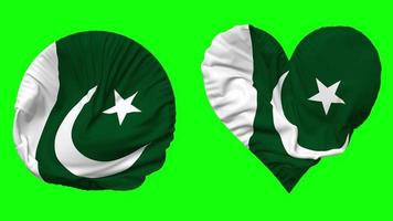 Pakistan Flag in Heart and Round Shape Waving Seamless Looping, Looped Waving Slow Motion Flag, Chroma Key, 3D Rendering video