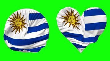 Uruguay Flag in Heart and Round Shape Waving Seamless Looping, Looped Waving Slow Motion Flag, Chroma Key, 3D Rendering video