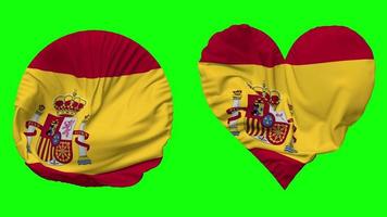 Spain Flag in Heart and Round Shape Waving Seamless Looping, Looped Waving Slow Motion Flag, Chroma Key, 3D Rendering video