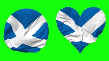 Scotland Flag in Heart and Round Shape Waving Seamless Looping, Looped Waving Slow Motion Flag, Chroma Key, 3D Rendering video