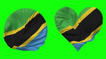 Tanzania Flag in Heart and Round Shape Waving Seamless Looping, Looped Waving Slow Motion Flag, Chroma Key, 3D Rendering video