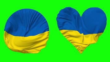 Ukraine Flag in Heart and Round Shape Waving Seamless Looping, Looped Waving Slow Motion Flag, Chroma Key, 3D Rendering video