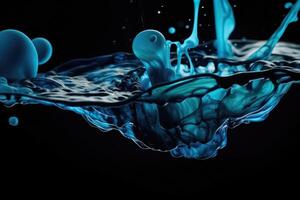 Blue ink dripping into water created with technology. photo