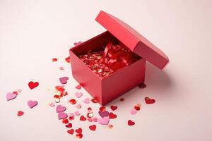 A beautiful valentine present box on a light background created with technology. photo