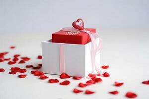 A beautiful valentine present box on a light background created with technology. photo