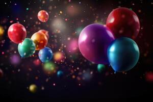 A festive background with colorful balloons created with technology. photo