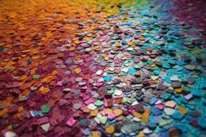 Photo realistic background texture of colourful glittering paper from above created with technology.
