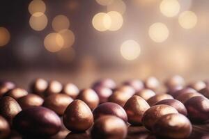 Easter background with soft bokeh lights and chocolate created with technology photo