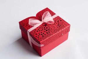 A beautiful valentine present box on a light background created with technology. photo