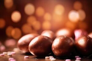 Pascua de Resurrección antecedentes con suave bokeh luces y chocolate creado con generativo ai tecnología foto