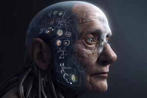 A male human 500 years in the future created with technology. photo