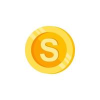 S, letter, coin color vector icon