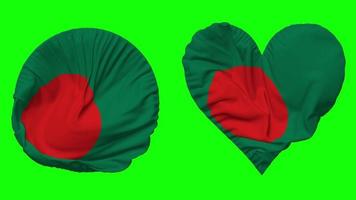 Bangladesh Flag in Heart and Round Shape Waving Seamless Looping, Looped Waving Slow Motion Flag, Chroma Key, 3D Rendering video