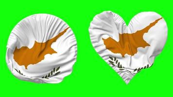 Cyprus Flag in Heart and Round Shape Waving Seamless Looping, Looped Waving Slow Motion Flag, Chroma Key, 3D Rendering video