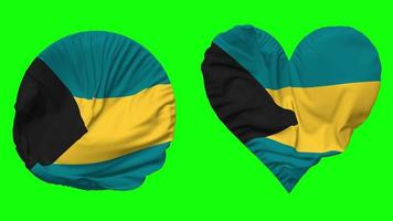 Bahamas Flag in Heart and Round Shape Waving Seamless Looping, Looped Waving Slow Motion Flag, Chroma Key, 3D Rendering video