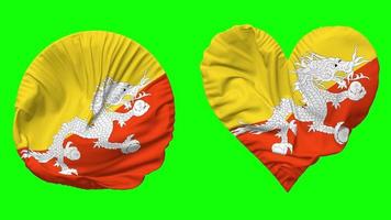 Bhutan Flag in Heart and Round Shape Waving Seamless Looping, Looped Waving Slow Motion Flag, Chroma Key, 3D Rendering video