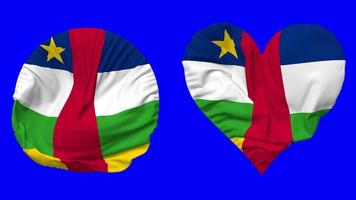 Central African Republic Flag in Heart and Round Shape Waving Seamless Looping, Looped Waving Slow Motion Flag, Chroma Key, 3D Rendering video