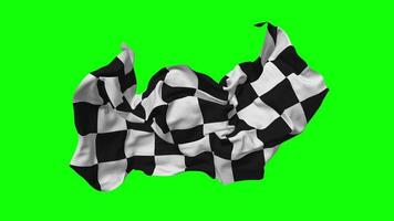 racing zwart en wit geruit vlag naadloos looping vliegend in wind, lusvormige buil structuur kleding golvend langzaam beweging, chroma sleutel, luma matte selectie van vlag, 3d renderen video
