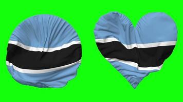 Botswana bandera en corazón y redondo forma ondulación sin costura bucle, serpenteado ondulación lento movimiento bandera, croma llave, 3d representación video
