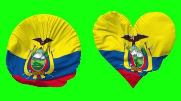 Ecuador Flag in Heart and Round Shape Waving Seamless Looping, Looped Waving Slow Motion Flag, Chroma Key, 3D Rendering video