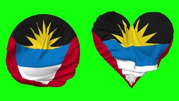 antigua en Barbuda vlag in hart en ronde vorm golvend naadloos lus, lusvormige golvend langzaam beweging vlag, chroma sleutel, 3d renderen video