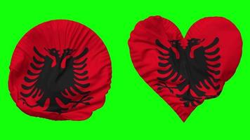 Albania bandera en corazón y redondo forma ondulación sin costura bucle, serpenteado ondulación lento movimiento bandera, croma llave, 3d representación video