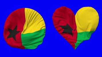 Guinea Bissau bandera en corazón y redondo forma ondulación sin costura bucle, serpenteado ondulación lento movimiento bandera, croma llave, 3d representación video