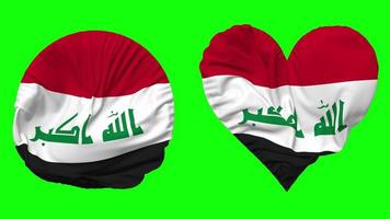 Iraq Flag in Heart and Round Shape Waving Seamless Looping, Looped Waving Slow Motion Flag, Chroma Key, 3D Rendering video