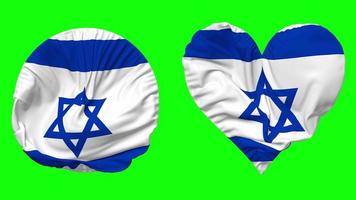 Israel bandera en corazón y redondo forma ondulación sin costura bucle, serpenteado ondulación lento movimiento bandera, croma llave, 3d representación video