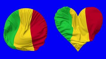 Mali Flag in Heart and Round Shape Waving Seamless Looping, Looped Waving Slow Motion Flag, Chroma Key, 3D Rendering video