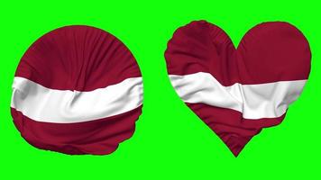 Latvia Flag in Heart and Round Shape Waving Seamless Looping, Looped Waving Slow Motion Flag, Chroma Key, 3D Rendering video