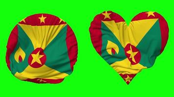 Grenada Flag in Heart and Round Shape Waving Seamless Looping, Looped Waving Slow Motion Flag, Chroma Key, 3D Rendering video
