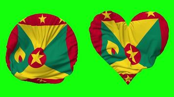 Grenada Flag in Heart and Round Shape Waving Seamless Looping, Looped Waving Slow Motion Flag, Chroma Key, 3D Rendering video