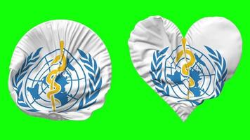 World Health Organization, WHO Flag in Heart and Round Shape Waving Seamless Looping, Looped Waving Slow Motion Flag, Chroma Key, 3D Rendering video