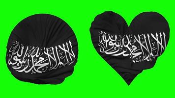 shahadah islâmico bandeira dentro coração e volta forma acenando desatado looping, em loop acenando lento movimento bandeira, croma chave, 3d Renderização video
