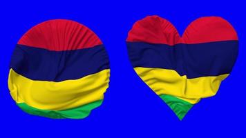 Mauritius Flag in Heart and Round Shape Waving Seamless Looping, Looped Waving Slow Motion Flag, Chroma Key, 3D Rendering video