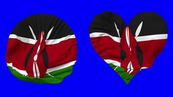 Kenya Flag in Heart and Round Shape Waving Seamless Looping, Looped Waving Slow Motion Flag, Chroma Key, 3D Rendering video