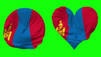 Mongolia Flag in Heart and Round Shape Waving Seamless Looping, Looped Waving Slow Motion Flag, Chroma Key, 3D Rendering video