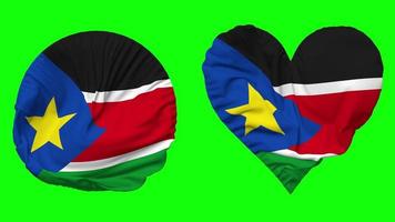 South Sudan Flag in Heart and Round Shape Waving Seamless Looping, Looped Waving Slow Motion Flag, Chroma Key, 3D Rendering video