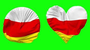 South Ossetia Flag in Heart and Round Shape Waving Seamless Looping, Looped Waving Slow Motion Flag, Chroma Key, 3D Rendering video