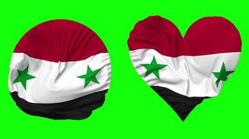 Syria Flag in Heart and Round Shape Waving Seamless Looping, Looped Waving Slow Motion Flag, Chroma Key, 3D Rendering video