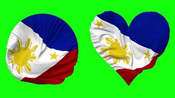 Philippines Flag in Heart and Round Shape Waving Seamless Looping, Looped Waving Slow Motion Flag, Chroma Key, 3D Rendering video