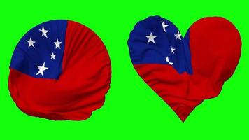 Samoa Flag in Heart and Round Shape Waving Seamless Looping, Looped Waving Slow Motion Flag, Chroma Key, 3D Rendering video