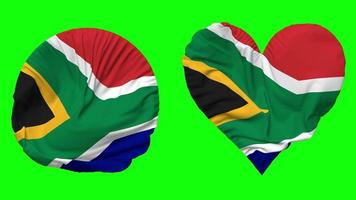 South Africa Flag in Heart and Round Shape Waving Seamless Looping, Looped Waving Slow Motion Flag, Chroma Key, 3D Rendering video