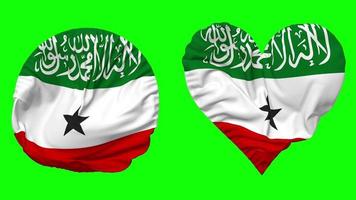 Somaliland Flag in Heart and Round Shape Waving Seamless Looping, Looped Waving Slow Motion Flag, Chroma Key, 3D Rendering video