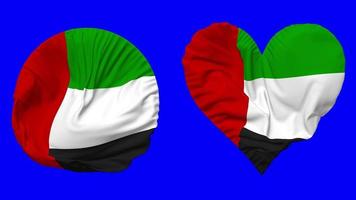 United Arab Emirates Flag in Heart and Round Shape Waving Seamless Looping, Looped Waving Slow Motion Flag, Chroma Key, 3D Rendering video