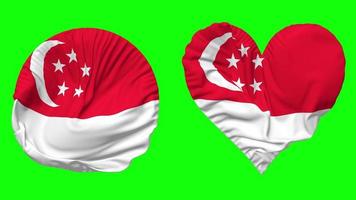 Singapore Flag in Heart and Round Shape Waving Seamless Looping, Looped Waving Slow Motion Flag, Chroma Key, 3D Rendering video