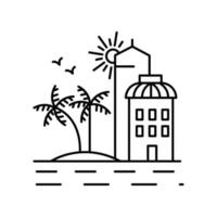 Palm trees and cityscape line, outline vector sign, linear style pictogram vector icon